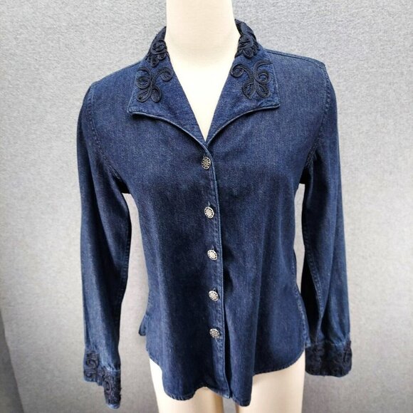 Christopher & Banks Women’s Embroidered Button Long Sleeve Denim  Top size S - Picture 1 of 11